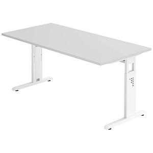 4032062142158 - HAMMERBACHER OS 16 höhenverstellbarer Schreibtisch lichtgrau rechteckig C-Fuß-Gestell weiß 1600 x 800 cm