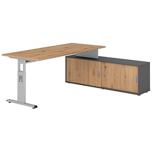 Hammerbacher Schreibtischkombination VOS, manuell höhenverstellbar 78cm (H), 180x80cm (BxT), asteiche / silber 4032062332092 Hammerbacher 5 Stück