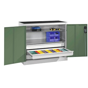 CP Stahlschrank 8821-5035 S10080 lichtgrau, rededagrün 2 Fachböden 93,0 x 50,0 x 100,0 cm, aufgebaut, 1 St.