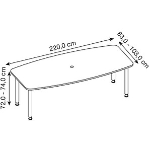 4032062316467 - HAMMERBACHER Konferenztisch KT22C lichtgrau Tonnenform Rundrohr silber 2200 x 830 - 1030 x 720 - 740 cm