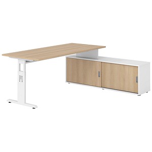 4032062332078 - OSE19SB höhenverstellbarer Schreibtisch eiche rechteckig T-Fuß-Gestell weiß 1800 x 800 cm