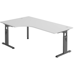 4032062190586 - HAMMERBACHER OS 82 höhenverstellbarer Schreibtisch lichtgrau L-Form C-Fuß-Gestell grau 2000 x 800 1200 cm