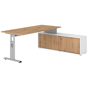 Hammerbacher Schreibtischkombination VOS, manuell höhenverstellbar 78cm (H), 180x80cm (BxT), asteiche / silber 4032062332085 Hammerbacher 5 Stück