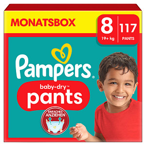 Pampers® Windeln Monatsbox baby-dry™ pants Größe Gr.8 (19+ kg) für Kids und Teens (4-12 Jahre), 117 St.