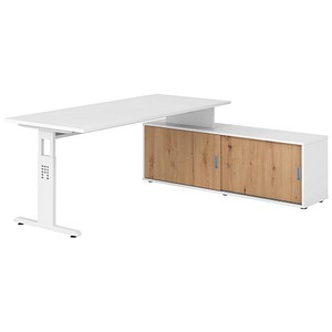 4032062332184 - OSE19SB höhenverstellbarer Schreibtisch weiß rechteckig T-Fuß-Gestell weiß 1800 x 800 cm