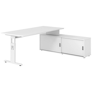 4032062332023 - OSE19SB höhenverstellbarer Schreibtisch weiß rechteckig T-Fuß-Gestell weiß 1800 x 800 cm