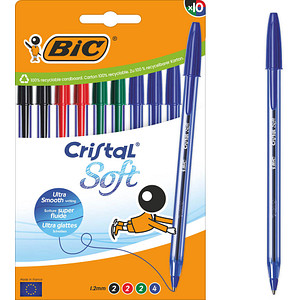 BIC Kugelschreiber Cristal Soft transparent Schreibfarbe farbsortiert, 10 St.