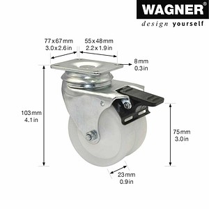 4001073007244 - Apparate-Doppel-Lenkrollen ECO Rad-Ø 75 mm VE 4 Stk Lenkrolle mit Feststeller Wagner