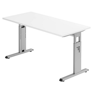 HAMMERBACHER OS614 Schreibtisch weiß rechteckig, C-Fuß-Gestell silber 140,0 x 67,2 cm