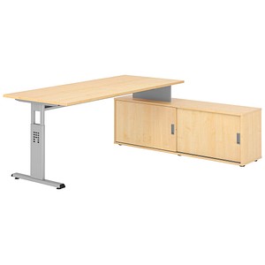 Hammerbacher Schreibtischkombination VOS, manuell höhenverstellbar 78cm (H), 180x80cm (BxT), ahorn / silber 4032062331255 Hammerbacher 5 Stück