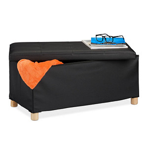 4052025906542 - Sitzbank mit Stauraum Kunstleder gepolstert Flur Wohn- & Schlafzimmer Truhenbank 35x76x37 cm schwarz - Relaxdays