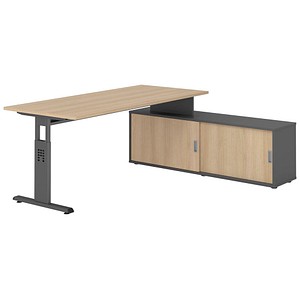 4032062332061 - OSE19SB höhenverstellbarer Schreibtisch eiche rechteckig T-Fuß-Gestell grau 1800 x 800 cm