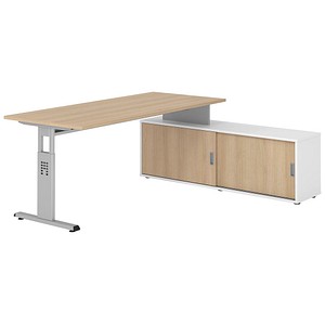 Hammerbacher Schreibtischkombination VOS, manuell höhenverstellbar 78cm (H), 180x80cm (BxT), eiche / silber 4032062332047 Hammerbacher 5 Stück