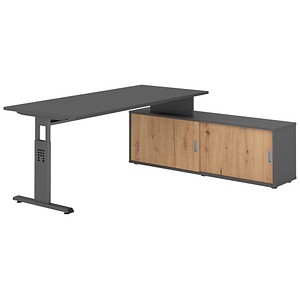 4032062332177 - OSE19SB höhenverstellbarer Schreibtisch grafit rechteckig T-Fuß-Gestell grau 1800 x 800 cm