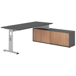 Hammerbacher Schreibtischkombination VOS, manuell höhenverstellbar 78cm (H), 180x80cm (BxT), graphit / silber 4032062332191 Hammerbacher 5 Stück