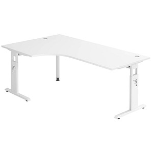 4032062142486 - HAMMERBACHER OS 82 höhenverstellbarer Schreibtisch weiß L-Form C-Fuß-Gestell weiß 2000 x 800 1200 cm