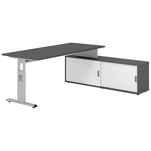 Hammerbacher Schreibtischkombination VOS, manuell höhenverstellbar 78cm (H), 180x80cm (BxT), graphit / silber 4032062331934 Hammerbacher 5 Stück
