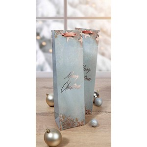 4004360769054 - Flaschentasche Glamorous Christmas Sterne Bodeneinlage Seidenbandgriffe B 100 x T 80 x H 350 mm Weißkarton Kunststoff blau-kupfer 1 Stück