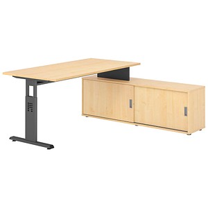 4032062331262 - OSE16SB höhenverstellbarer Schreibtisch ahorn rechteckig T-Fuß-Gestell grau 1600 x 800 cm