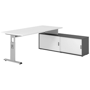 Hammerbacher Schreibtischkombination VOS, manuell höhenverstellbar 78cm (H), 180x80cm (BxT), weiß / silber 4032062331996 Hammerbacher 5 Stück