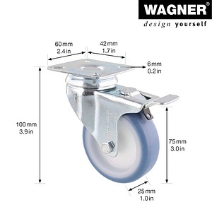 4001073051933 - Apparate-Lenkrollen Rad-Ø 75 mm VE 4 Stk Lenkrolle mit Feststeller Platte Wagner