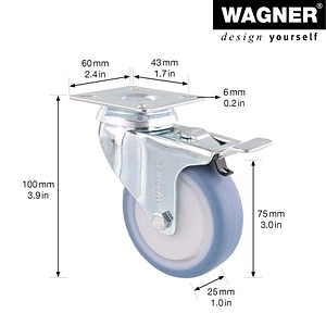 4001073052626 - Apparaterollen DELUXE Rad-Ø 75 mm VE 4 Stk Lenkrolle mit Feststeller Wagner