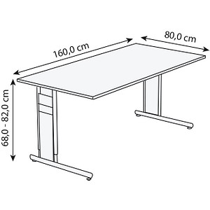 4044917431331 - Priola höhenverstellbarer Schreibtisch lichtgrau rechteckig C-Fuß-Gestell silber 1600 x 800 cm 4044917431331 - Priola höhenverstellbarer Schreibtisch lichtgrau rechteckig C-Fuß-Gestell silber 1600 x 800 cm