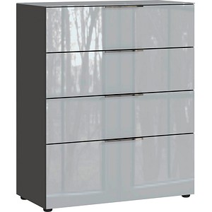 4005949369597 - Kommode Genua mit 4 Schubladen Glasfront- und auflage B 830 x T 420 x H 1020 mm graphit silbergrau