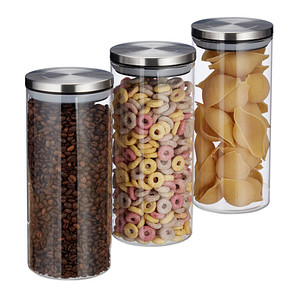 4052025279998 - Vorratsglas 3er Set 13 l luftdicht Edelstahl Deckel für Pasta Müsli & Reis Küchenbehälter transparent - Relaxdays