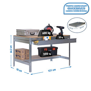 8435104932582 - Werkbank SIMONWORK BT0 BOX silber 1 Schublade 1210 x 760 x 842 cm 8435104932582 Simonrack