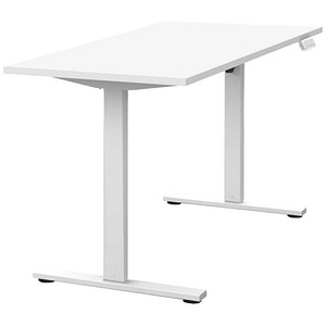 MÖBELPARTNER Torge elektrisch höhenverstellbarer Schreibtisch weiß rechteckig, T-Fuß-Gestell weiß 140,0 x 59,0 cm