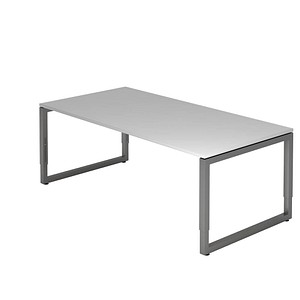 4032062167694 - eurokraft pro Schreibtisch mit Gestell aus Vierkant-Stahlrohr Höhe 650 - 850 mm BxT 2000 x 1000 mm lichtgrau   graphit