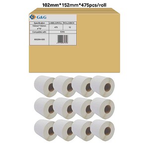 G&G Etikettenrollen für Etikettendrucker ersetzt Zebra 800264-155 weiß, 102,0 x 152,0 mm, 12 x 475 Etiketten