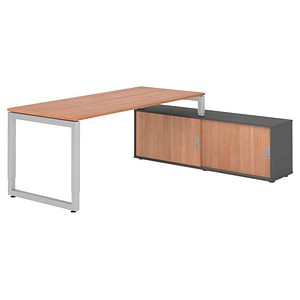 4032062332610 - Schreibtischkombination RSE19 höhenverstellbar 72-81cm (H) 160x80cm (BxT) rechteckig nussbaum   silber 4032062332610 Hammerb