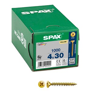 4003530004902 - Universalschraube 4 x 30 mm 1000 Stück Vollgewinde Senkkopf Kreuzschlitz Z2 4CUT yellox - 1081020400305 - Spax 4003530004902 - Universalschraube 4 x 30 mm 1000 Stück Vollgewinde Senkkopf Kreuzschlitz Z2 4CUT yellox - 1081020400305 - Spax