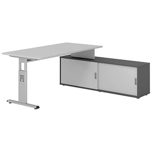Hammerbacher Schreibtischkombination VOS, manuell höhenverstellbar 78cm (H), 160x80cm (BxT), grau / silber 4032062331293 Hammerbacher 5 Stück
