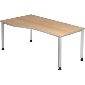 4032062164990 - Schreibtisch VHS18 E S manuell höhenverstellbar 68-81cm (H) 180x100cm (BxT) Freiform eiche   silber 4032062164990 Hammerbac