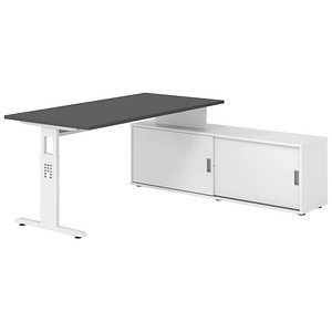 4032062331477 - OSE16SB höhenverstellbarer Schreibtisch grafit rechteckig T-Fuß-Gestell weiß 1600 x 800 cm