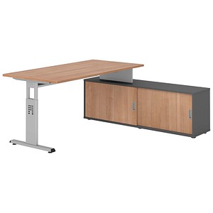 Hammerbacher Schreibtischkombination VOS, manuell höhenverstellbar 78cm (H), 160x80cm (BxT), nussbaum / silber 4032062331385 Hammerbacher 5 Stück