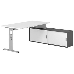 Hammerbacher Schreibtischkombination VOS, manuell höhenverstellbar 78cm (H), 160x80cm (BxT), weiß / silber 4032062331507 Hammerbacher 5 Stück