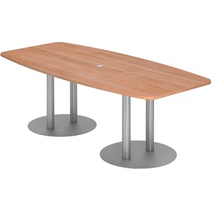 4032062157428 - HAMMERBACHER Konferenztisch KT22S nussbaum Tonnenform Rundrohr silber 2200 x 830 - 1030 x 740 cm