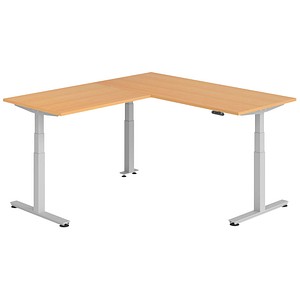 Hammerbacher Sitz-Steh-Schreibtisch VXDSM, elektrisch höhenverstellbar, 127cm (H), 200x180cm (BxT), buche / silber 4032062327265 Hammerbacher 6 Stück
