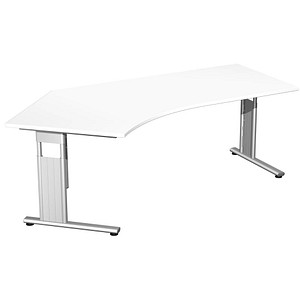 4038933482903 - Flex höhenverstellbarer Schreibtisch weiß L-Form C-Fuß-Gestell silber 2166 x 1130 cm