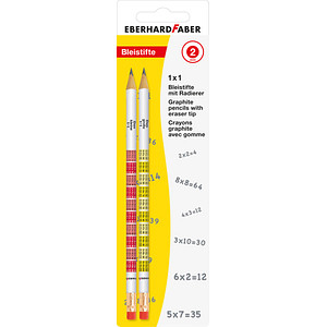 EBERHARD FABER 1x1 Bleistifte B gelb-weiß, rot-weiß mit Radierer, 2 St.