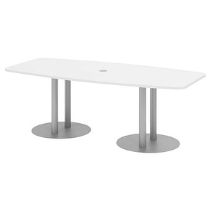 4032062157435 - HAMMERBACHER Konferenztisch KT22S weiß Tonnenform Rundrohr silber 2200 x 830 - 1030 x 740 cm