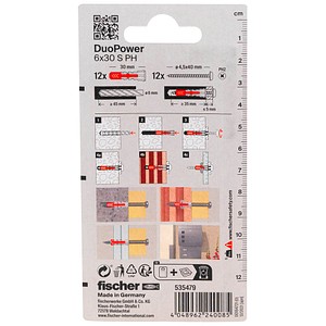 4048962240085 - fischer DuoPower 6x30 S PH K 2K 535479 Dübel mit Schrauben Ø 6 mm x 30 mm 12 Stück 4048962240085 - fischer DuoPower 6x30 S PH K 2K 535479 Dübel mit Schrauben Ø 6 mm x 30 mm 12 Stück