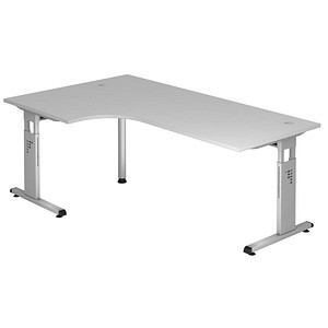 HAMMERBACHER OS 82 höhenverstellbarer Schreibtisch lichtgrau L-Form, C-Fuß-Gestell silber 200,0 x 80,0/120,0 cm