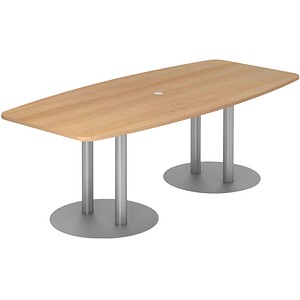 4032062157534 - HAMMERBACHER Konferenztisch KT22S eiche Tonnenform Rundrohr silber 2200 x 830 - 1030 x 740 cm