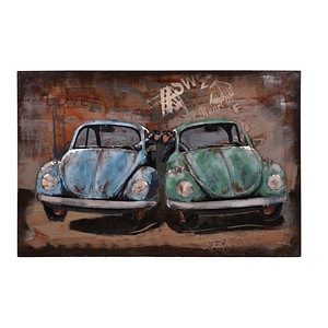 4041908127556 - & Vertriebs GmbH & Co KG - 3D Metallbild blaue Autos mit Pärchen