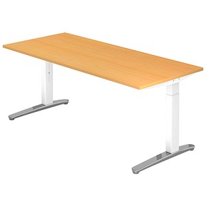 Hammerbacher Schreibtisch VXB, manuell höhenverstellbar, 85cm (H), 180x80cm (BxT), buche / weiß 4032062169643 Hammerbacher 3 Stück